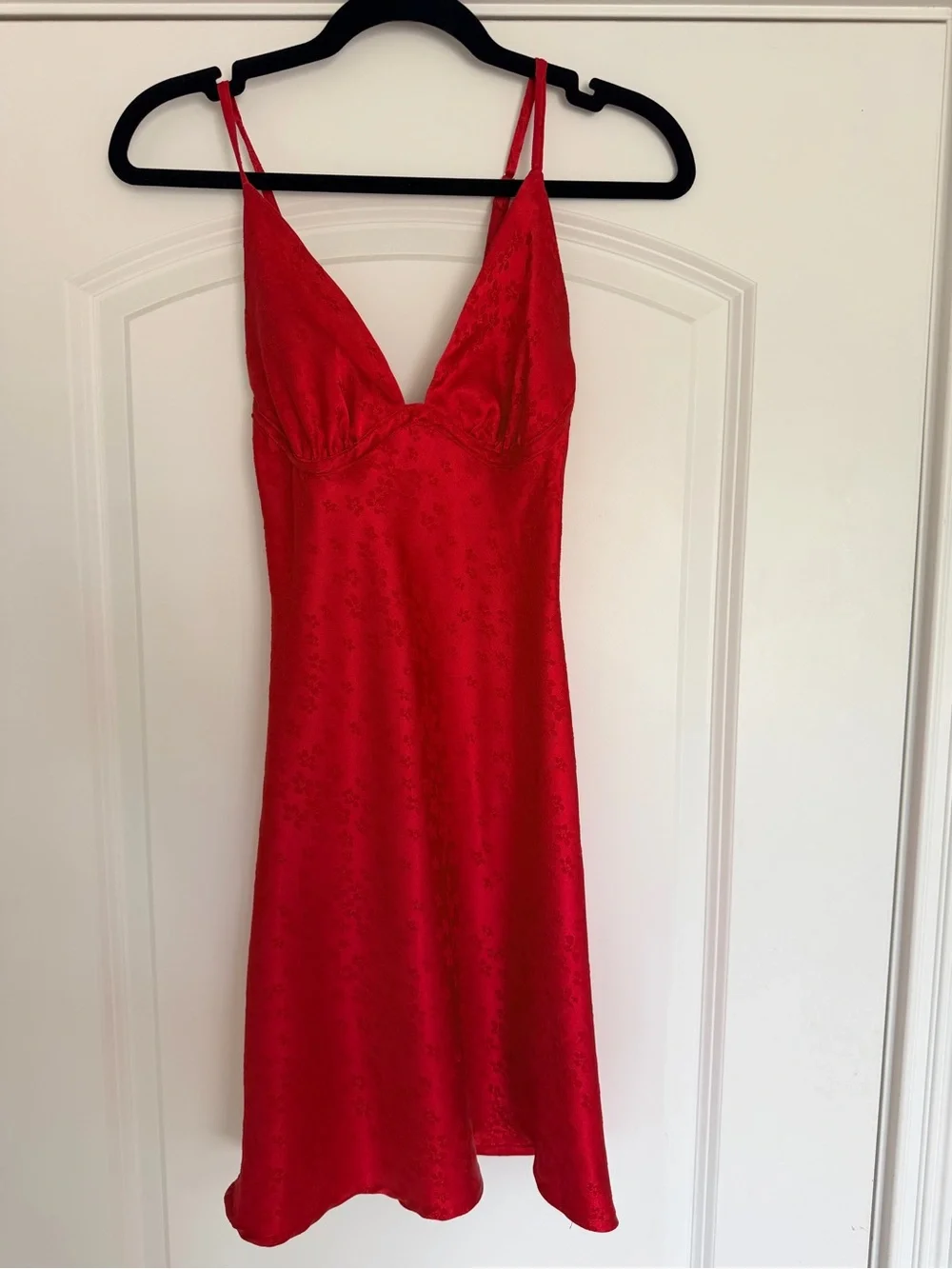 Lulu's Red Satin V-Neck Slip Dress